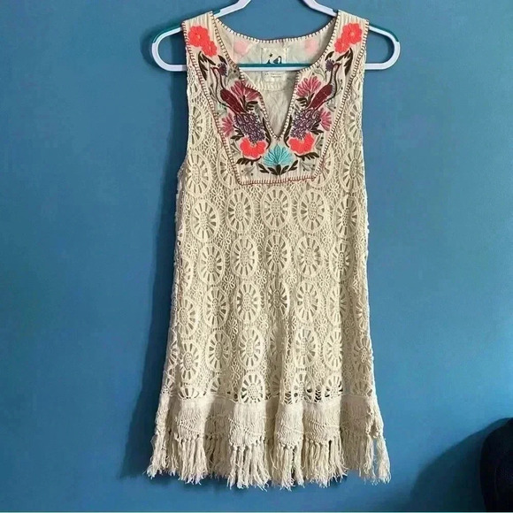 Anthropologie Embroidered Crochet Fringed Dress - Picture 1 of 8